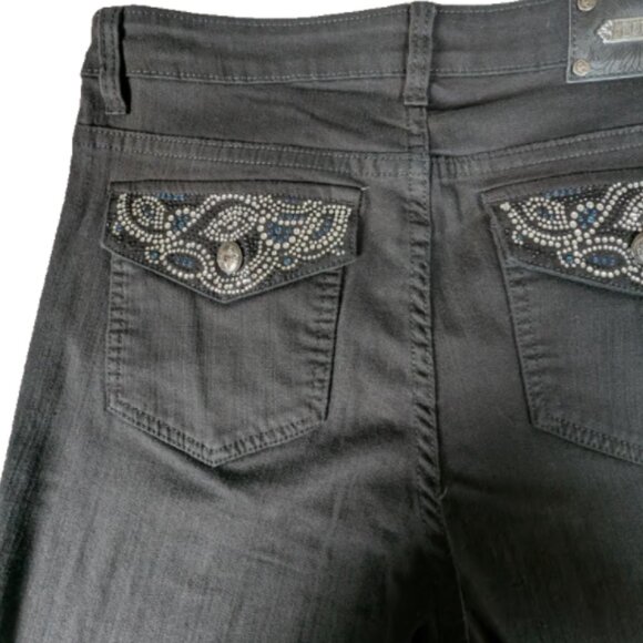 NTW Y2K Tru Luxe Womens Black Denim Jewel Embellished Bootcut Jeans Size 10 - Picture 5 of 7